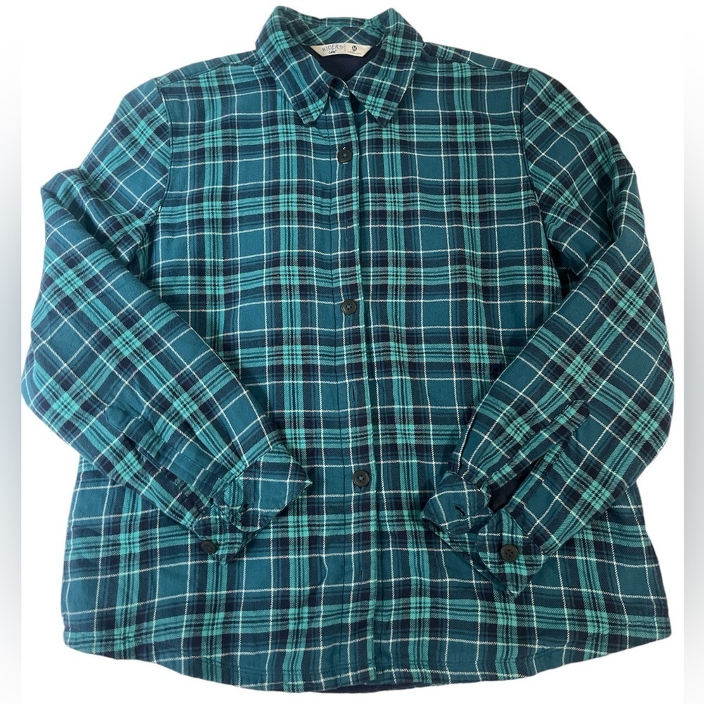 LEE RIDER’S BLUE PLAID FLEECE FULLY LINED FLANNEL LONG SLEEVE SHIRT, M